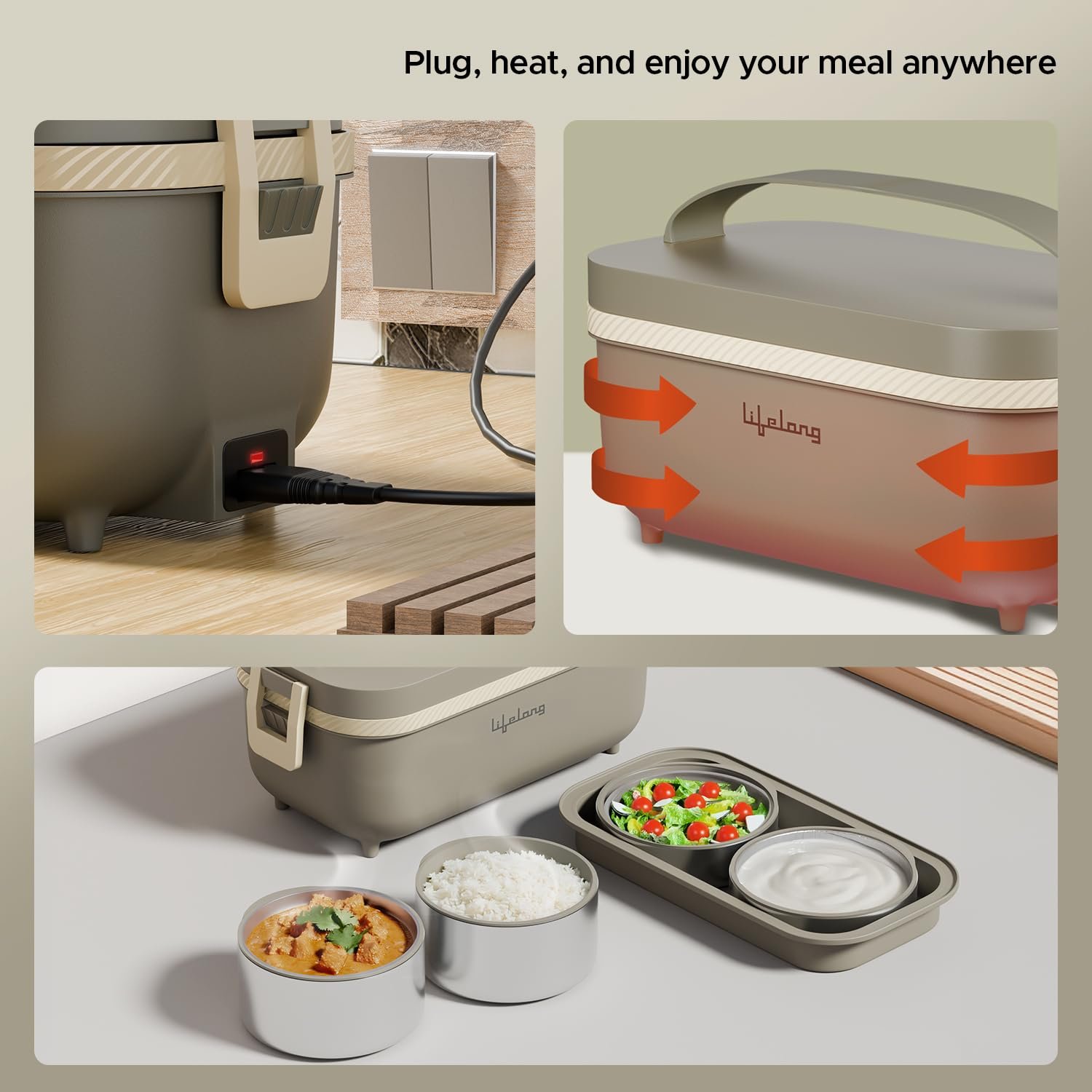 Lifelong Electric Lunch Box Food Warmer (Set of 4 Containers) - Image 2
