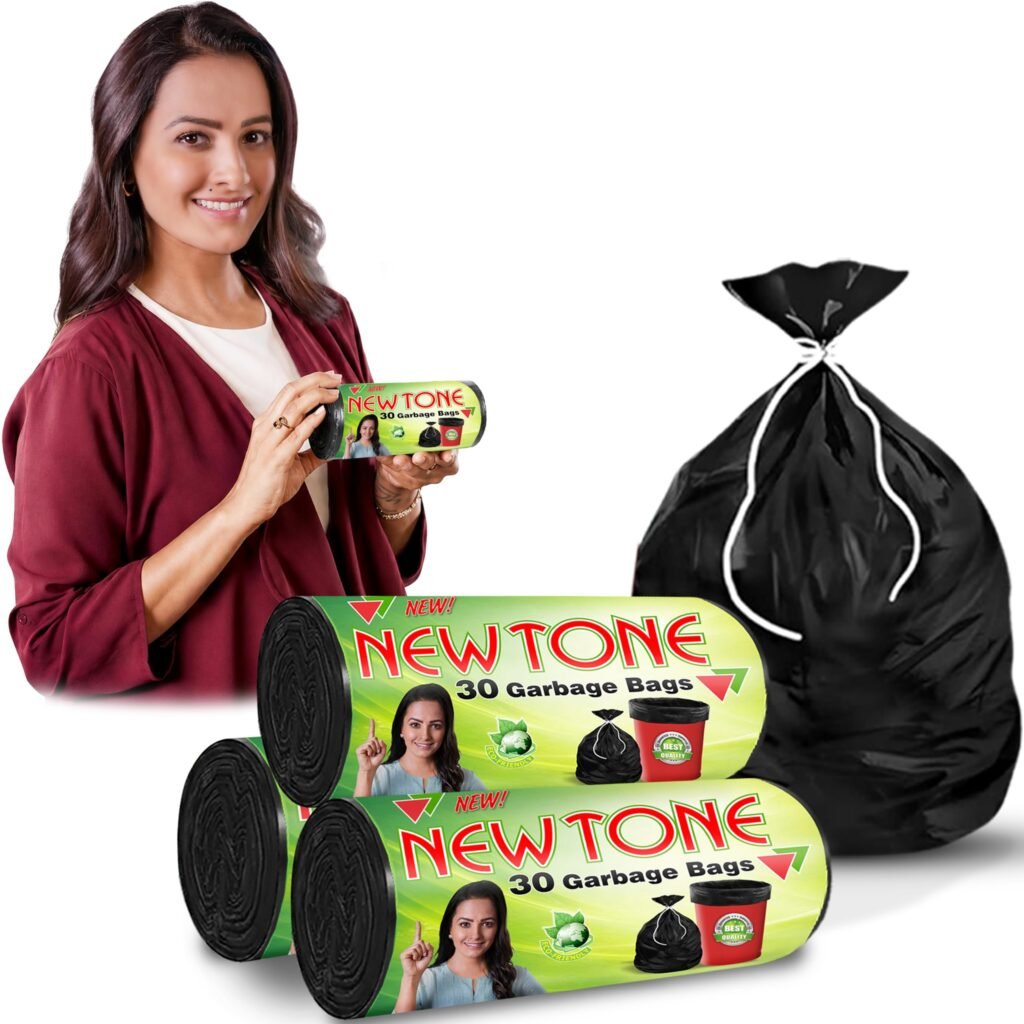 Newtone Eco-Friendly Black Garbage Bags (Pack of 3 Rolls - 90 Bags Total)