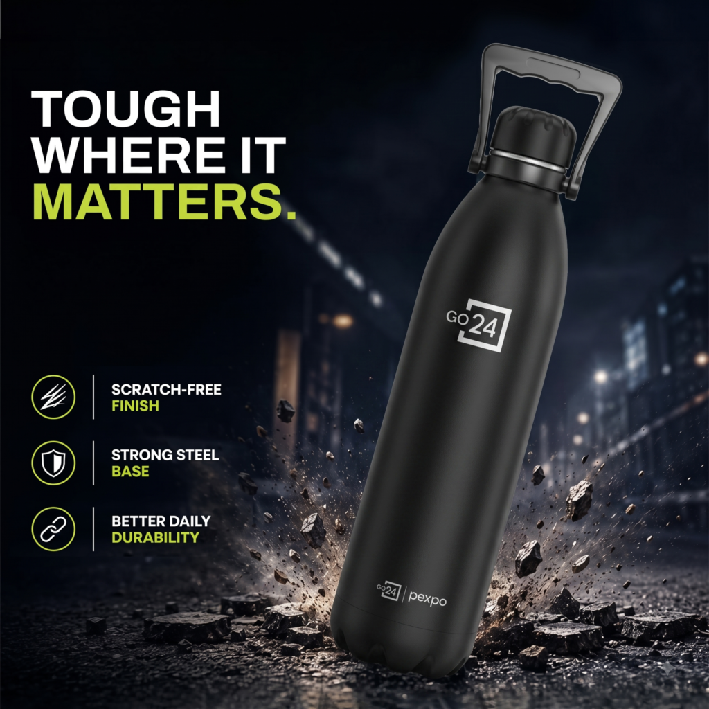 Pexpo GO24 Matte Black Stainless Steel Water Bottle