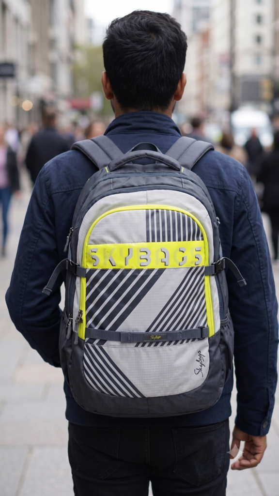 Skybags Grey & Neon Yellow Graphic Casual Laptop Backpack