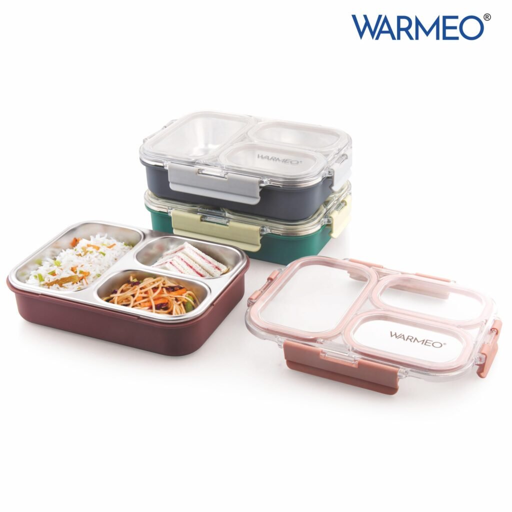 Warmeo Stainless Steel 3-Compartment Bento Lunch Box