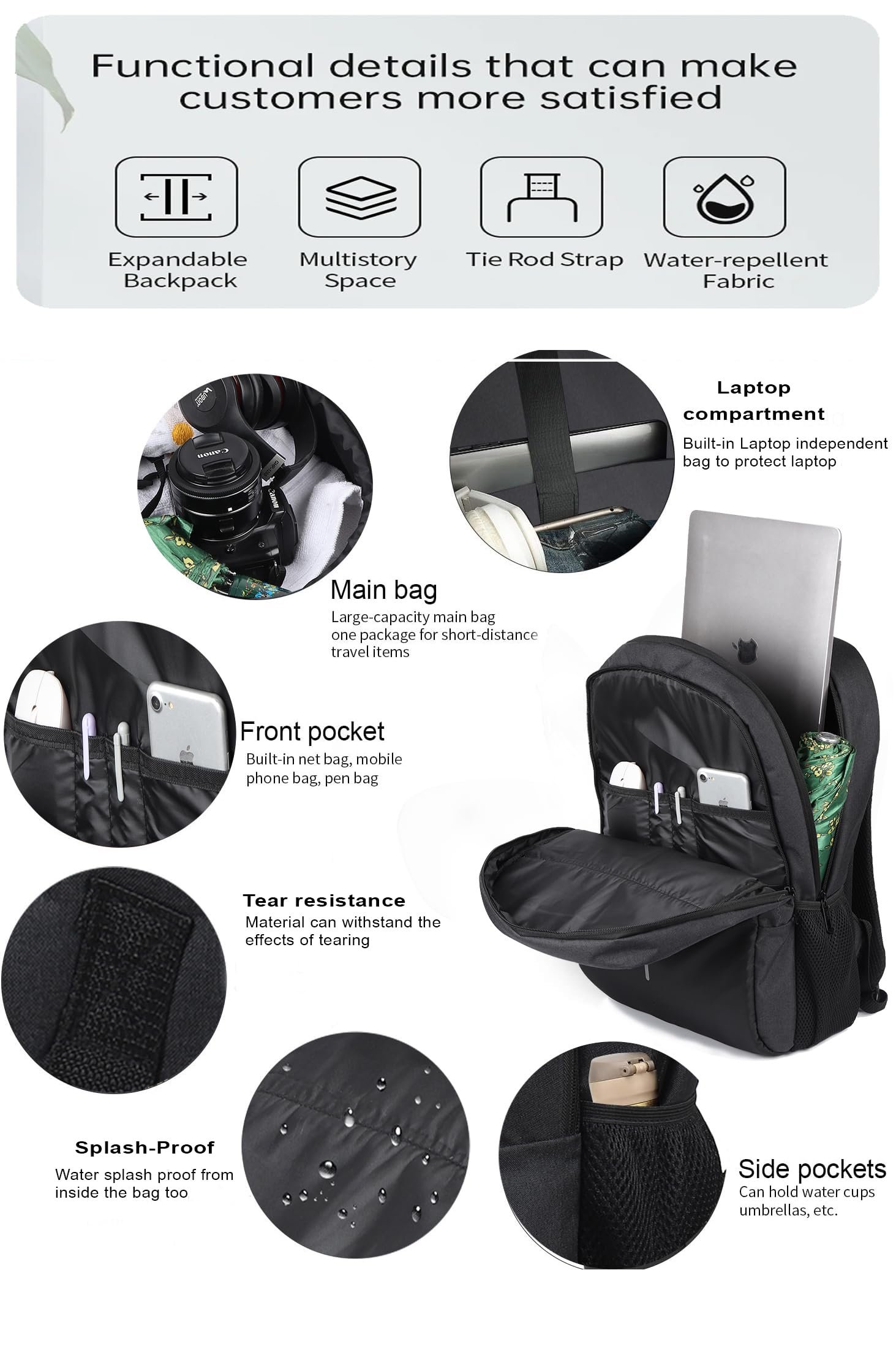 Wesley Milestone Matte Black Laptop Backpack - Image 3